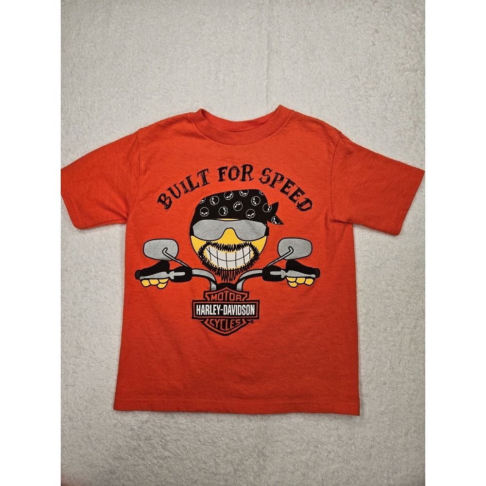 Harley Davidson Boys Size Medium Orange Motorcycle Shirt EUC